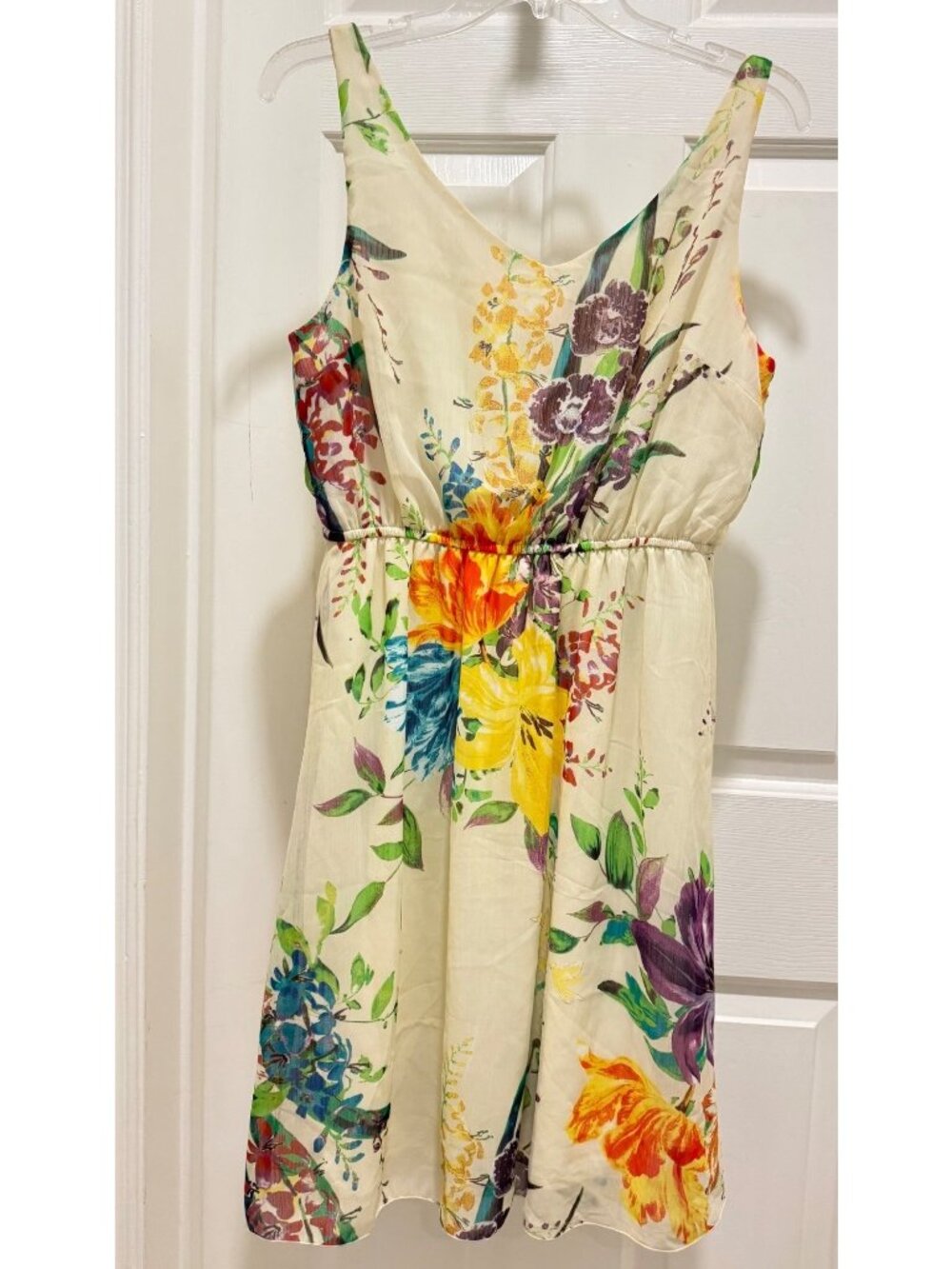 Old Navy womens M floral slip dress sleeveless cream yellow EUC sheer lined